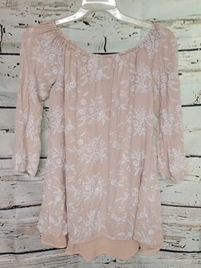 Ecote Blush Pink Floral Embroidered Peasant Tunic Top Medium Boho
